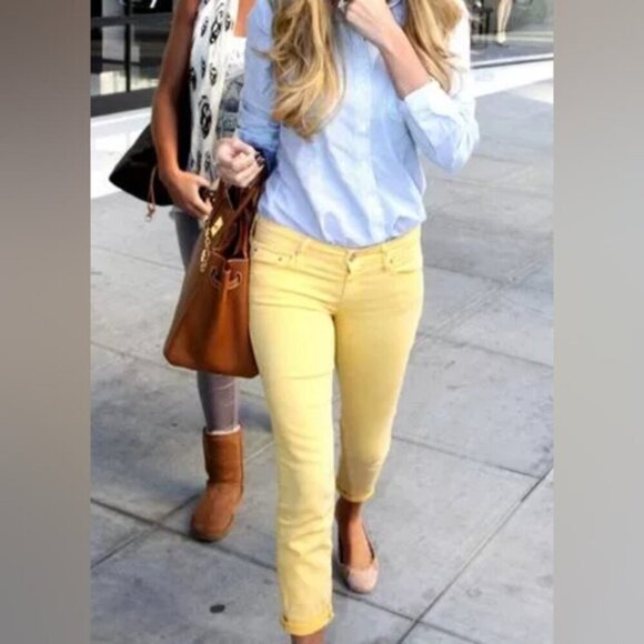 MAKERS OF TRUE ORIGINALS Cropped Jeans Starlett Slim Leg Yellow Denim - Picture 1 of 13